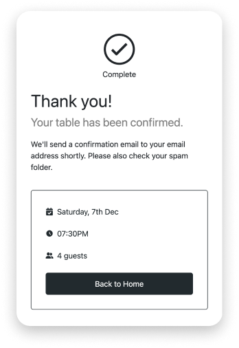 widget Booking complete screen